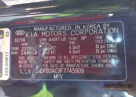 2015 Kia Sportage Lx z USA, uszkodzony, nr VIN KNDPB3AC3F7745909